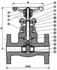 G.A drawing of integral flanged API 602 gate valve