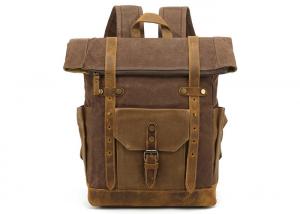 Buy cheap Canvas Leather Magnetic Snap Vintage Laptop Backpack High Grade Bronze Hardware product