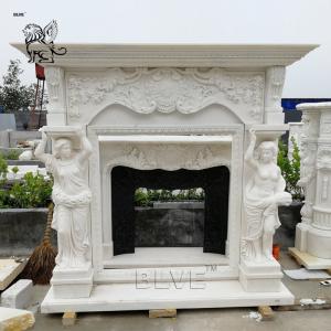 Buy cheap Large White Marble Fireplace Mantel lady statues Solid Stone Hand Carved European Style product
