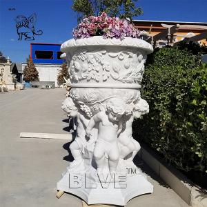 Buy cheap Natural Garden Planter Hand Carving Marble White Stone Flowerpots Luxury product