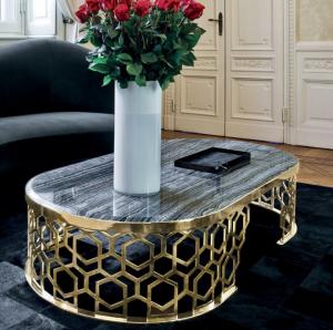 China Luxury Oval Coffee Table Stainless Stain frame Artificial Marble Top for Living Room on sale