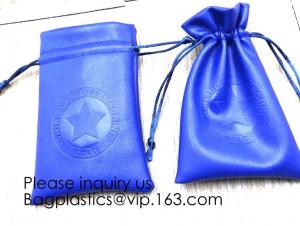 Buy cheap Promotional Blue PU Leather Drawstring Pouch,ultra soft inner lining Headphone Protection Pouch BagSport Beach Travel Ou product
