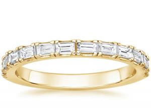 China Pave Half Baguette Diamond Wedding Band , 2.0mm-2.3mm 14k Yellow Gold Diamond Ring on sale