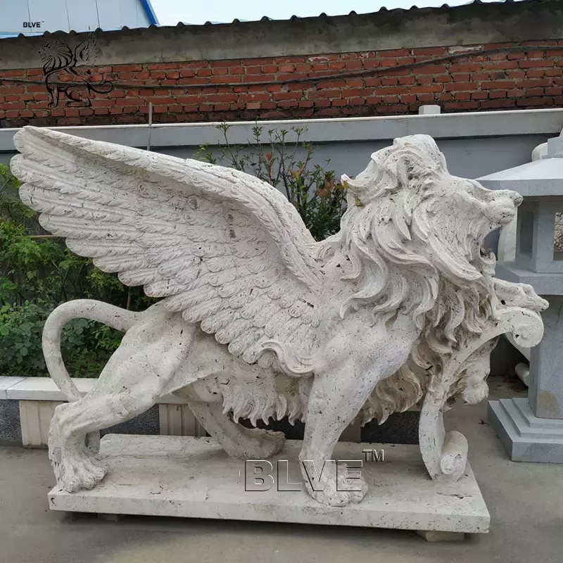 Buy cheap Natural Stone Garden Winged Lions Marble Lion Sculpture Statues Life Size Decoration Outdoor product