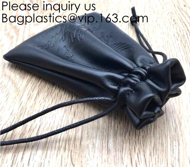 Buy cheap Black Color PU Leather Double Drawstring Protection Headphone Pouch Bag headphone pouchPU Leather Drawstring Promotiona product