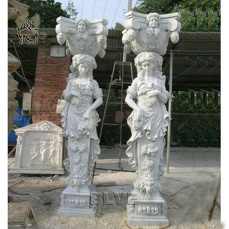 Buy cheap Natural Stone Garden Women Columns White Marble Roman Greek Pillar Luxury Outdoor Decorative product