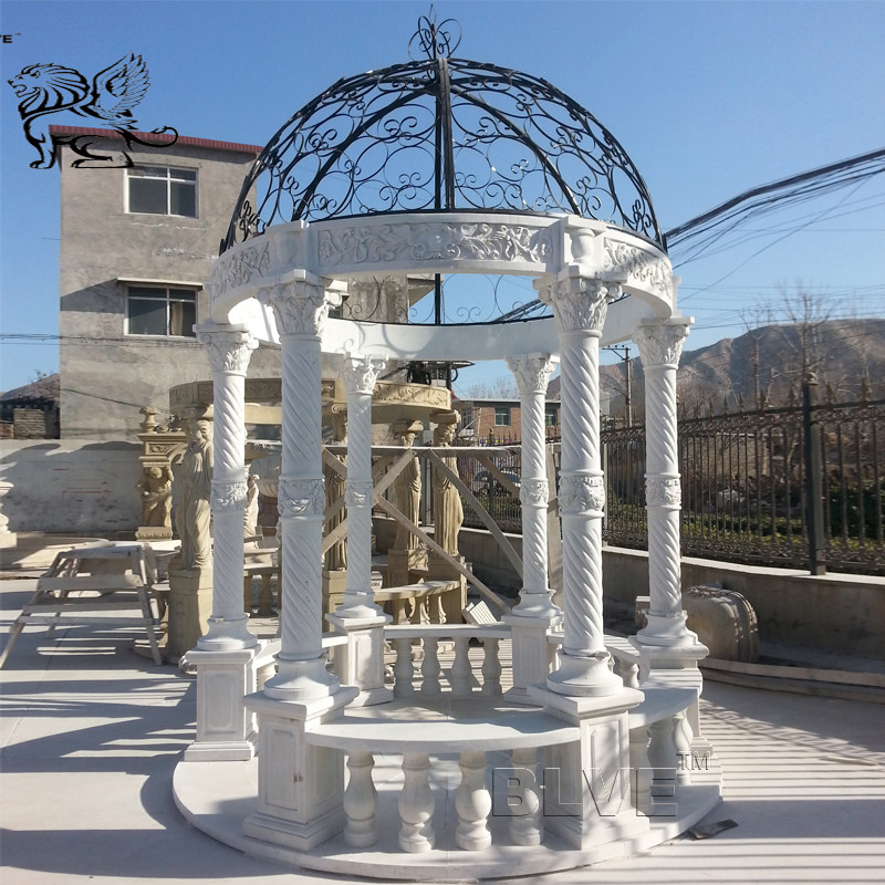 Buy cheap BLVE Marble Garden Pavilion Round Stone Gazebo White Outdoor Metal Roof product