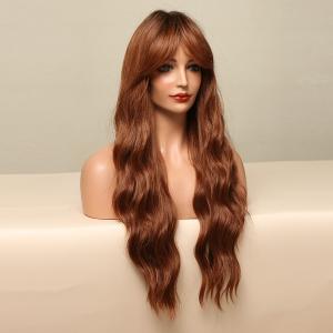 China Fashionable European American Wig Long Curly Hair Big Wave Red Brown High Temperature Silk Human Hair Wigs on sale