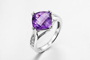 China ODM AAA Cubic Zirconia Sterling Silver Band Rings 4.0g Square Cut Amethyst on sale