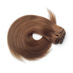 China Full Cuticles Brazilian Peruvian Virgin Human Hair Machine Weft Clip In Hair Extension Brown Color on sale