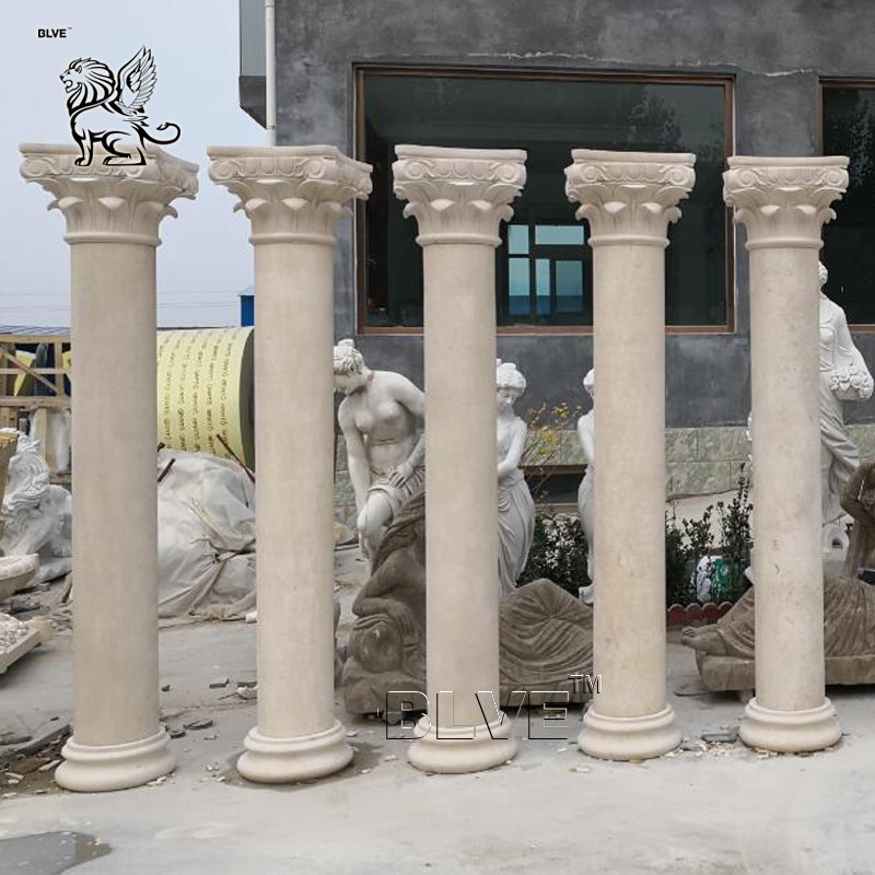 Buy cheap BLVE Beige Marble Column Stone Round Pillar Design Large Hotel Hand Carved Luxury Villa Decorative product