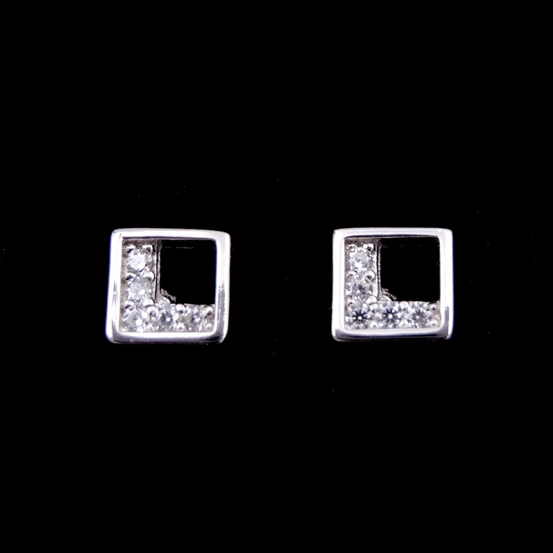 Square Silver Cubic Zirconia Earrings Silver Jewellery Stub With AAA CZ