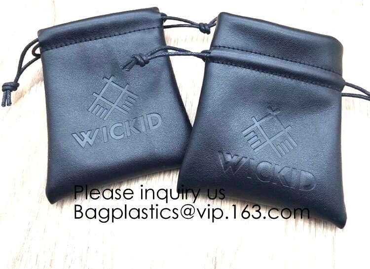 Buy cheap Custom Logo Acceptable Multi Sizes Black Drawstring PU Leather Promotional Gifts Pouches Bags Jewelry, Gift,Hair, Shoes, product