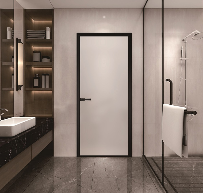 Buy cheap Custom Narrow Frame Toilet Door With Frosted Glass Removable Aluminum Door product