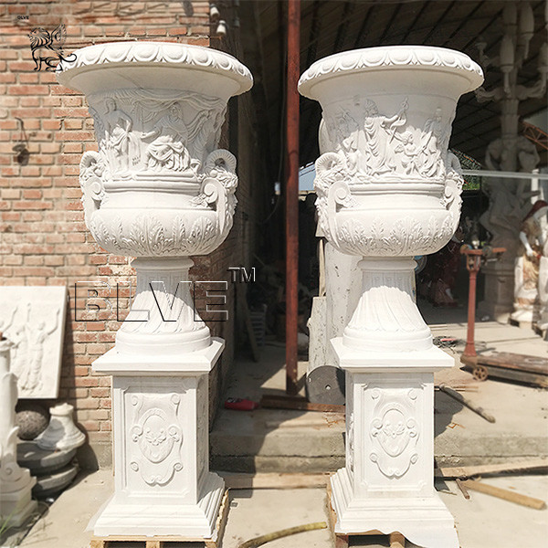 Buy cheap Large Stone Planter Natural Marble White Flowerpots By Hand Carved product