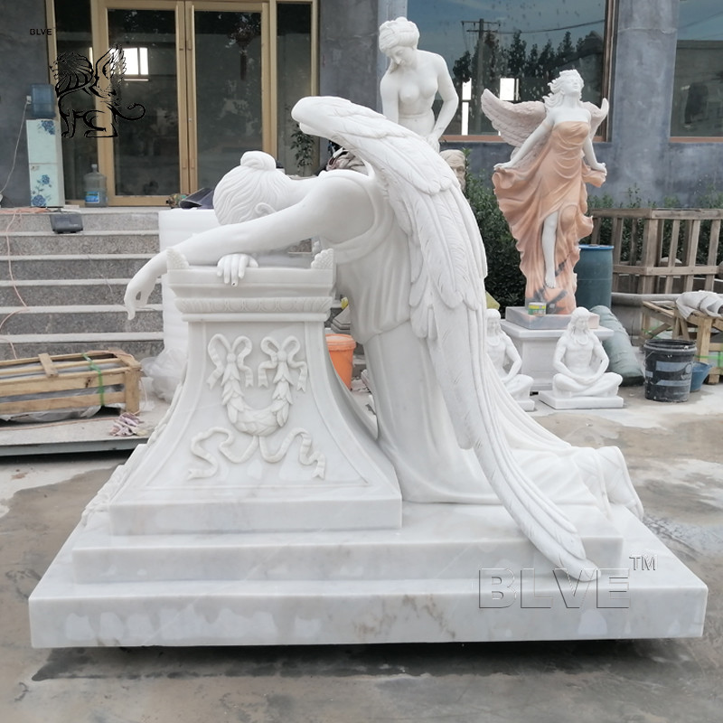 Buy cheap Marble Tombstone White Cemetery Crying Angel  Statue Stone hand carved product