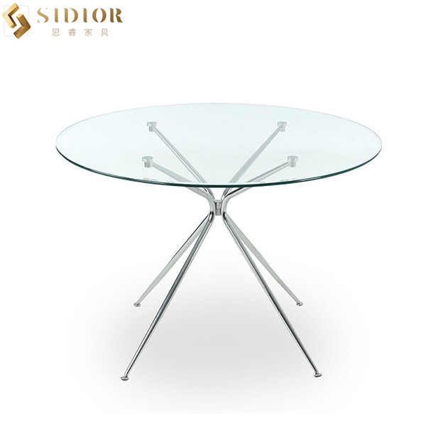 China SGS Customized Modern Round Glass Top Dining Table Set for coffee shop on sale