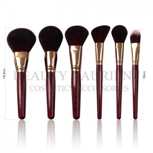China Customizable Logo 7pcs Face Makeup Brush Set Red Wine Wooden Vegan Natural Hair on sale
