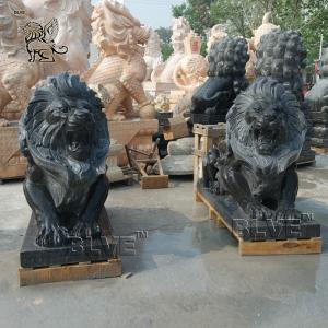 Buy cheap BLVE Black Marble Lying Lion Statues Natural Stone Carving Animal Sculpture Garden Life Size product