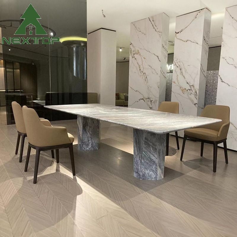 China OEM Dining Room Furniture For 8-12 Full Marble Rectangular Dining Table Set on sale
