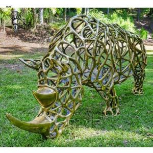 Buy cheap Brass Bronze Rhinoceros Statue Abstract Hollow Metal Rhino Sculpture Modern Art Garden Decoration Outdoor product