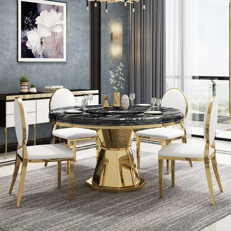 China Modern Stainless Steel Circle Marble Top Dining Table Length 1.3/1.5M on sale