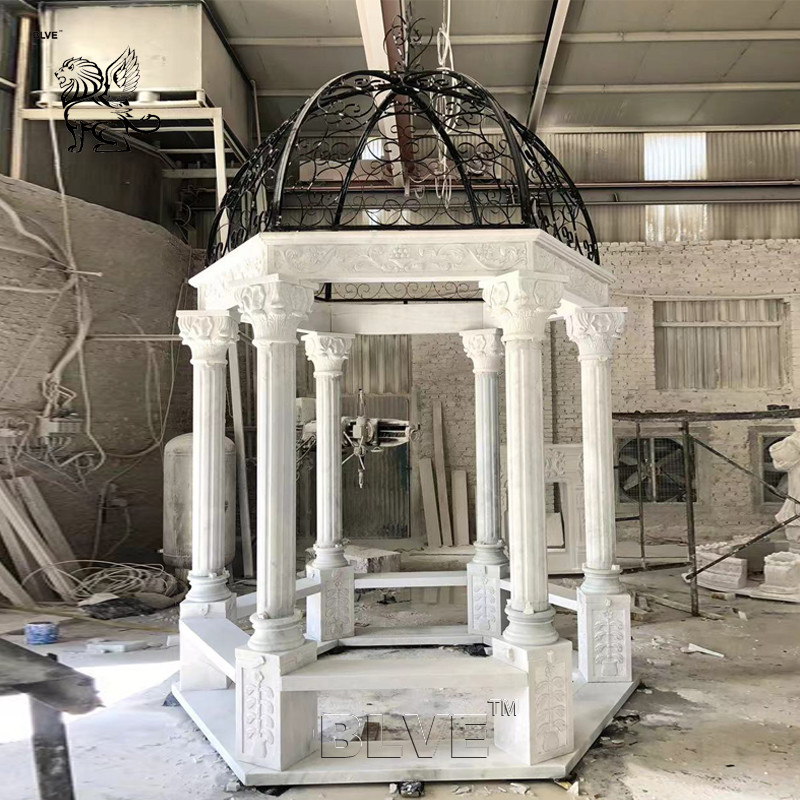 Buy cheap BLVE White Marble Column Gazebo Simple Stone Pavilion Hand Carved Outdoor Garden Decoration product