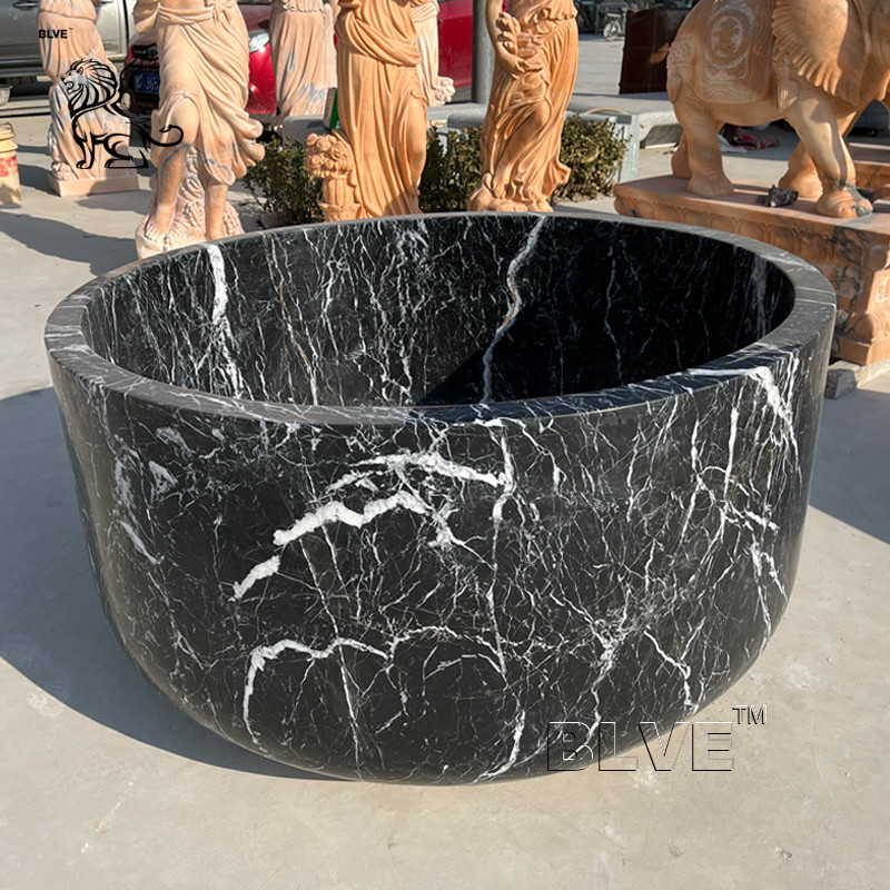 Buy cheap BLVE Black Carrara Marble Bathtub Round Solid Natural Nero Marquina Stone Freestanding Bath Tub product