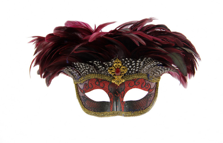 China Hand-Painted Wine Red Face Masquerade Mask For Mardi Gras Party on sale
