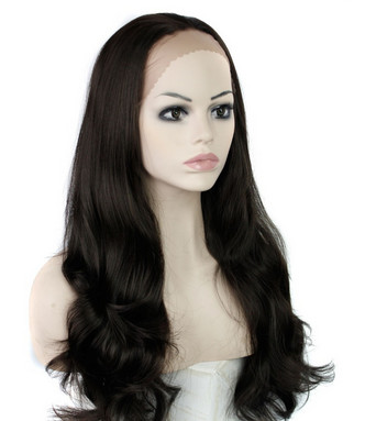 China Natural Straight Heat Resistant Fiber Synthetic Hair Wigs Lace Front With Dark Brown on sale