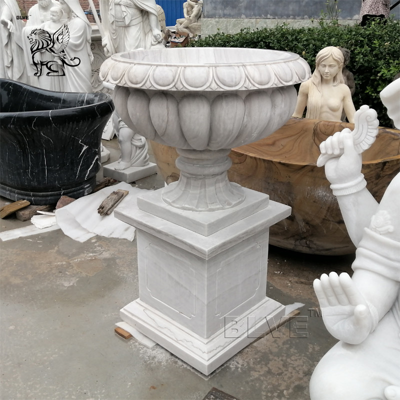 Buy cheap Large Marble Flowerpots Garden Decorative Hunan White Natural Stone Hand Carved product
