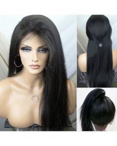 China Straight Natural Black 100% Premium Virgin Human Hair Lace Front Wig 180%  Density With Bundles on sale