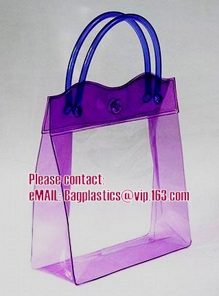 Buy cheap clear pvc packaging bag with handle for wine, vinyl pvc zipper gift tote bags with handles, gift bag with plastic snap product