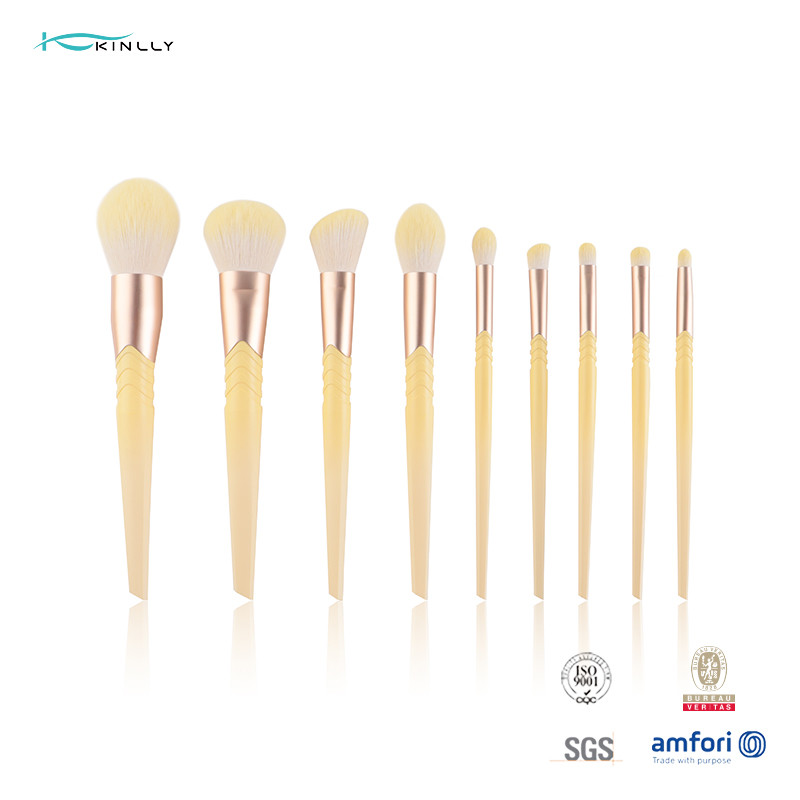 Buy cheap 9 PCS Plastic Makeup Brushes Yellow Hair blending Cosmetic Brush Set product