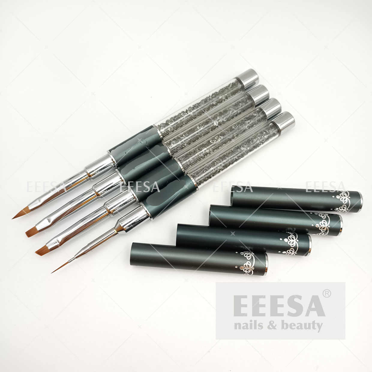 Buy cheap Grey rhinestone crystal metal handle 3D gel liner nail art brush sets product