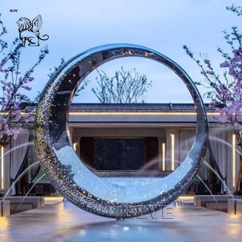 Buy cheap Stainless Steel Moon Sculpture Garden Large Circular Abstract Waterscape Fountain Outdoor Decoration product