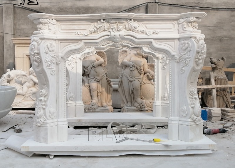 Buy cheap Marble Fireplace Mantel Freestanding Stone Relief Fireplaces Indoor  Decorative European Style product