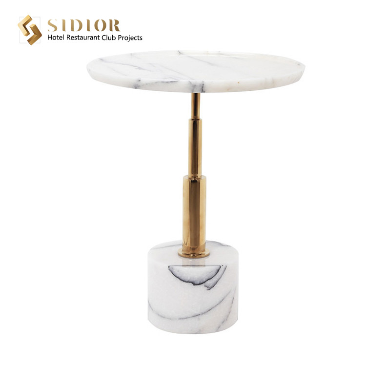 China White Natural Marble Top Movable Coffee Table 50cm Classic Style on sale