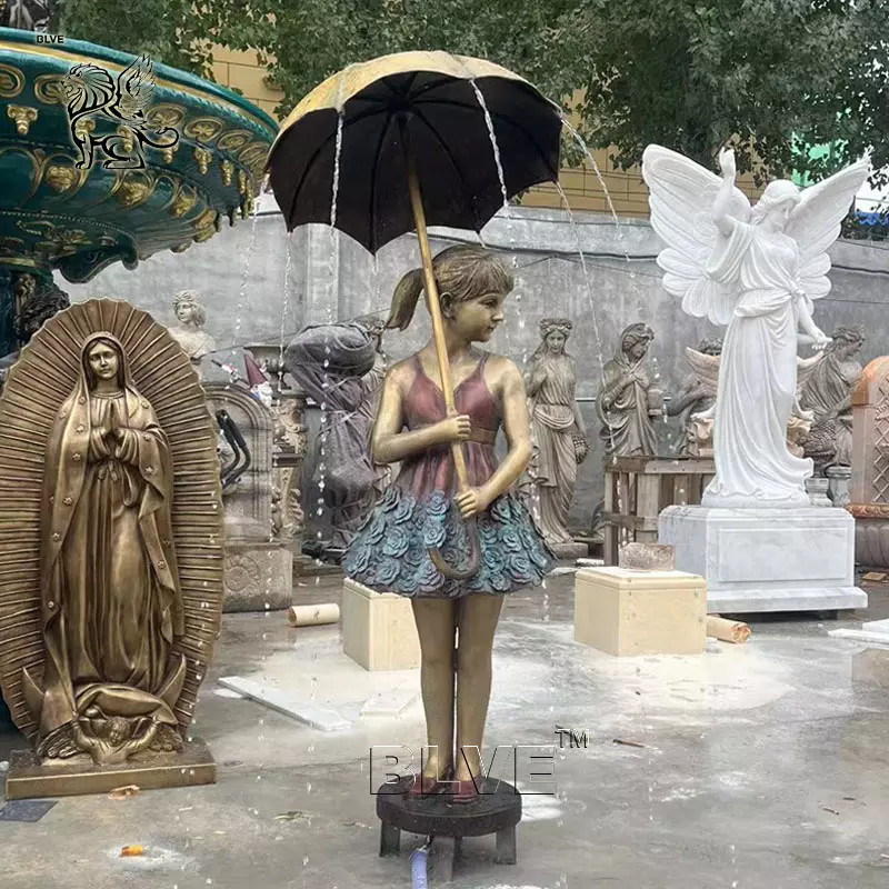 Buy cheap Bronze Umbrella Girl Statues Garden Water Fountain Life Size Beautifu Metal Decoration Outdoor Design Modern product