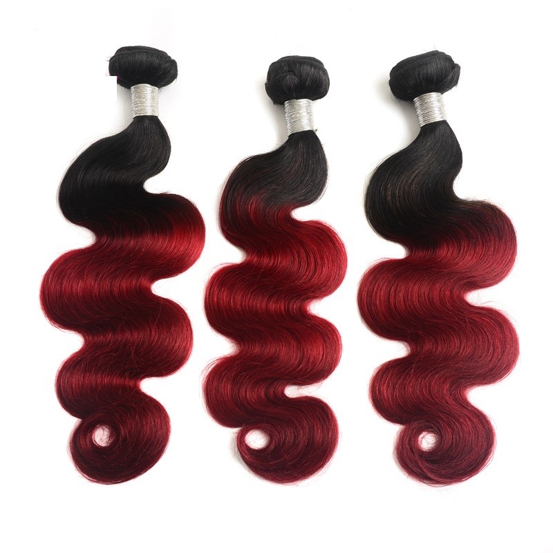 China Unprocessed Ombre Hair Weave 1b/99j Wine Red Body Wave Burgundy Soft And Silky on sale