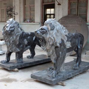 Buy cheap BLVE Stone Lion Statues Black Natural Marble Animal Outdoor Sculpture Life Size Hand Carving Garden Decoration product