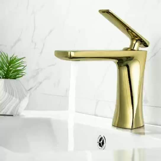 Buy cheap Sanitary Ware Mixer Faucets Golden Color Single Handle Water Basin Sink Taps for Bathroom product