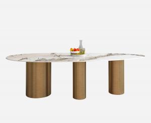 China Italian Rock Marble Slab Dining Room Table Minimalist Apartment Home Oval Shaped Table on sale