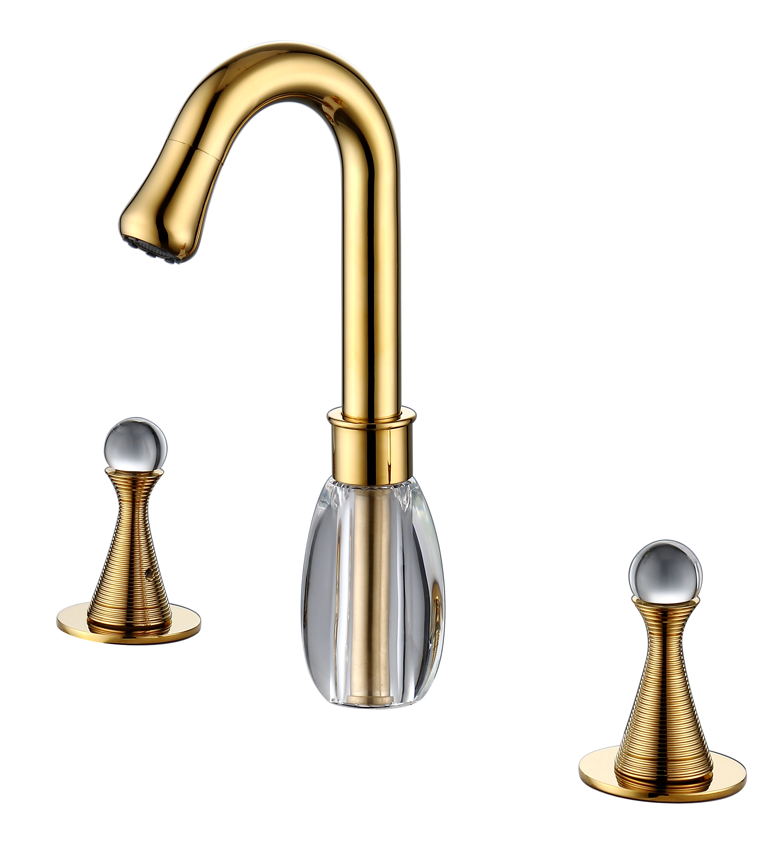 China Deck Mounted Gold Widespread Bathroom Faucet 3 Hole 2 Handle Solid Brass on sale