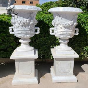 Buy cheap BLVE White Marble Flowerpots Stone Planter Pot Vase Hand Carving Large Size Garden Decoration product