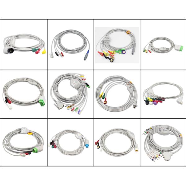 11Pin GE V100 Solar 8000 Dash1000 ECG Cable Electrode Snaps Plug TPU Cable 2.4M Cable 0.9m Leads
