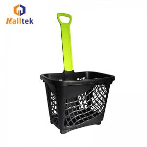 Buy cheap 43L Supermarket Telescopic Handle Plastic Shopping Baskets With Wheels product