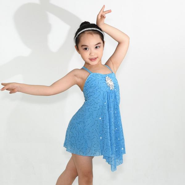 Quality Child Modern Dance Clothes Mesh Bust Gathering Pleated Lyrical Dance Dresses for sale