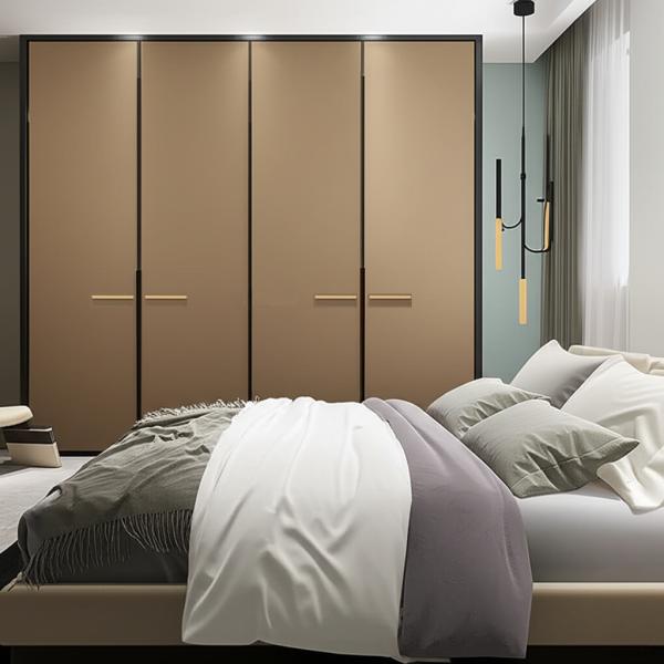MJMFD CYLD-001 Customizable ENF Grade Shaker Style PVC Wardrobe Door Panel｜22mm Particle Board with Aluminum Frame｜Modern Flat Panel Design for