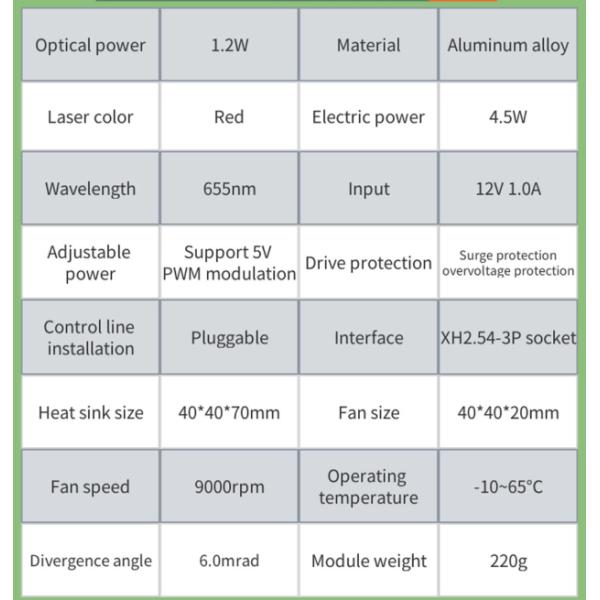 655nm 1.2W 12V 1A High Quality Red Laser Module (FAC) High Power Laser Module